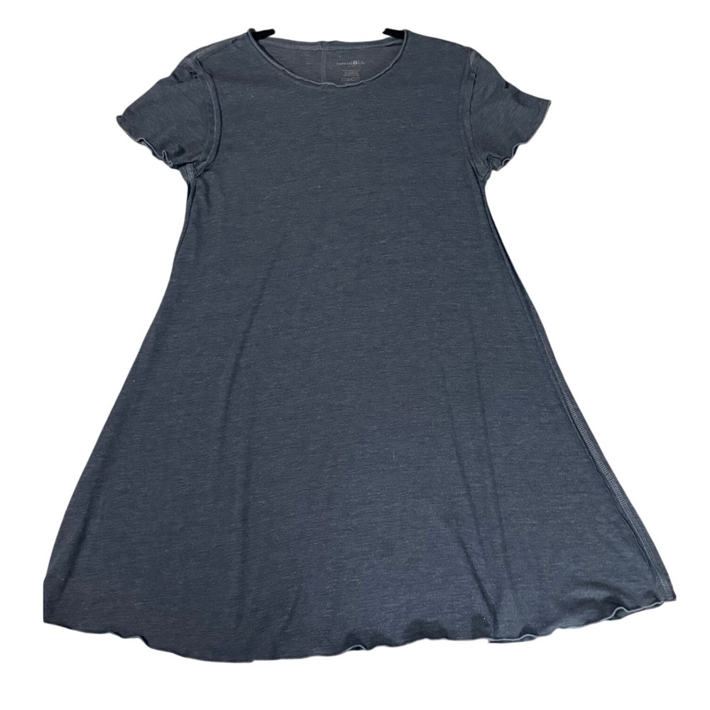 Natural Life Heathered Blue Slub Knit Lettuce Edge A-Line T-Shirt Dress Small